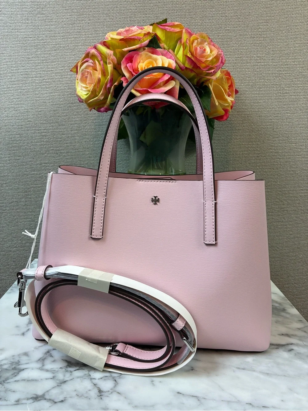 Tory Burch Coral Pink Textured Leather Small Blake Crossbody Tote Bag - NWT